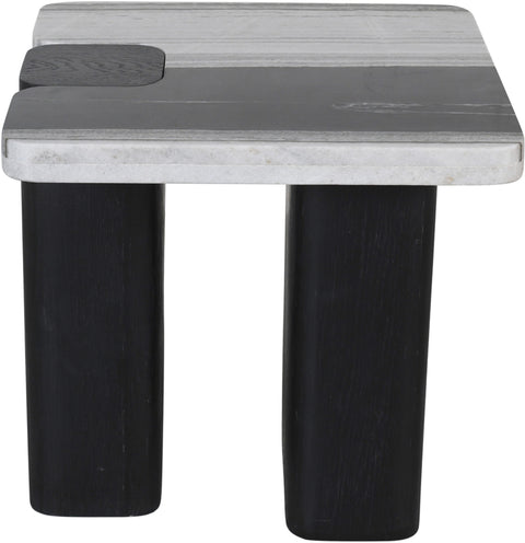 Selene Panda Genuine Marble Top And Oak Wood Base End / Side Table, 1 Piece