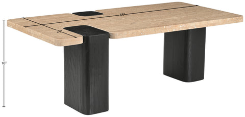 Selene Natural Genuine Travertine Top And Oak Wood Base Coffee Table, 1 Piece