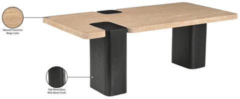 Selene Natural Genuine Travertine Top And Oak Wood Base Coffee Table, 1 Piece