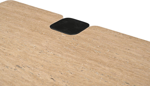 Selene Natural Genuine Travertine Top And Oak Wood Base Coffee Table, 1 Piece
