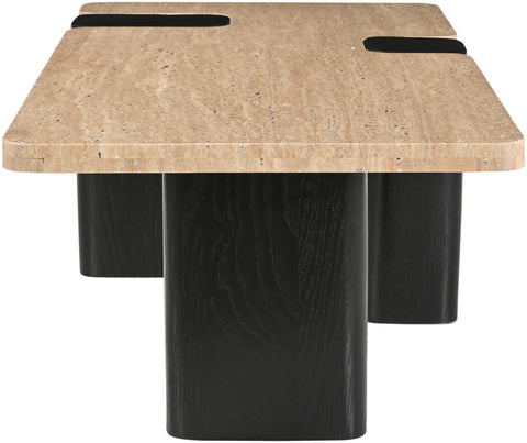 Selene Natural Genuine Travertine Top And Oak Wood Base Coffee Table, 1 Piece