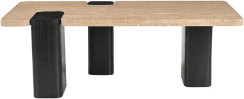 Selene Natural Genuine Travertine Top And Oak Wood Base Coffee Table, 1 Piece