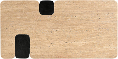 Selene Natural Genuine Travertine Top And Oak Wood Base Coffee Table, 1 Piece