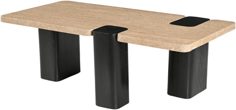 Selene Natural Genuine Travertine Top And Oak Wood Base Coffee Table, 1 Piece