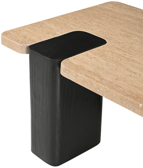 Selene Natural Genuine Travertine Top And Oak Wood Base Coffee Table, 1 Piece