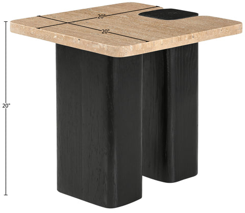 Selene Natural Genuine Travertine Top And Oak Wood Base End / Side Table, 1 Piece