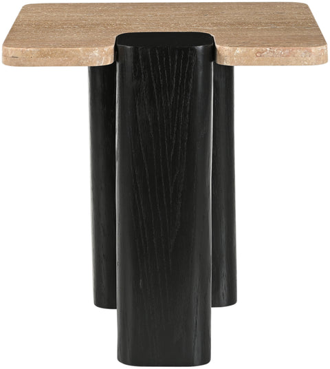 Selene Natural Genuine Travertine Top And Oak Wood Base End / Side Table, 1 Piece