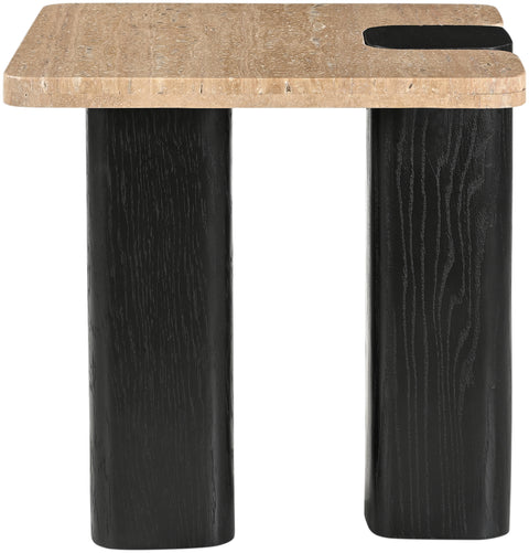 Selene Natural Genuine Travertine Top And Oak Wood Base End / Side Table, 1 Piece