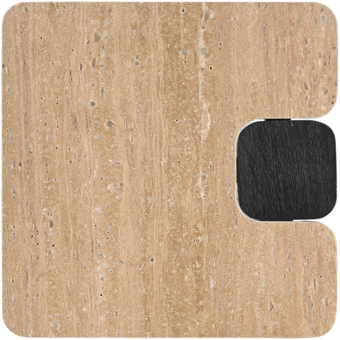 Selene Natural Genuine Travertine Top And Oak Wood Base End / Side Table, 1 Piece