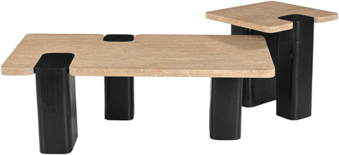 Selene Natural Genuine Travertine Top And Oak Wood Base End / Side Table, 1 Piece
