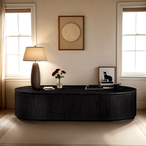 Giselle Black Solid Wood Storage Coffee Table, 1 Piece (Style 2)