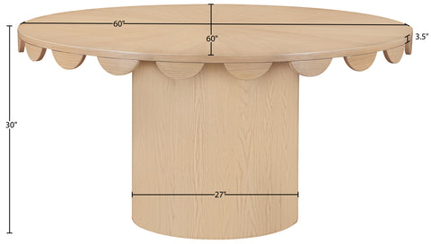 Selene 60" Natural Oak Veneer Dining Table, 1 Piece