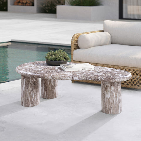 Tessa Brown Marble Finish Concrete Indoor / Outdoor Coffee Table, 1 Piece