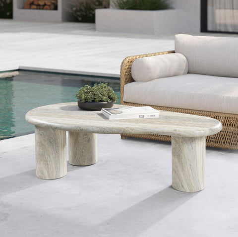 Tessa Natural Travertine Finish Concrete Indoor / Outdoor Coffee Table, 1 Piece