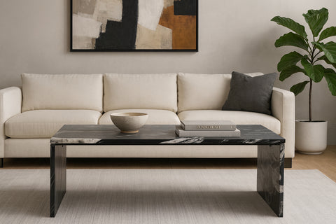 Tessa Black Genuine Marble Coffee Table, 1 Piece