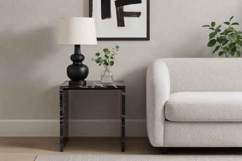 Tessa Black Genuine Marble End Table, 1 Piece