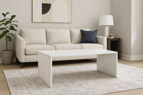 Tessa White Genuine Marble Coffee Table, 1 Piece