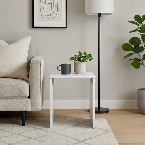 Tessa White Genuine Marble End Table, 1 Piece
