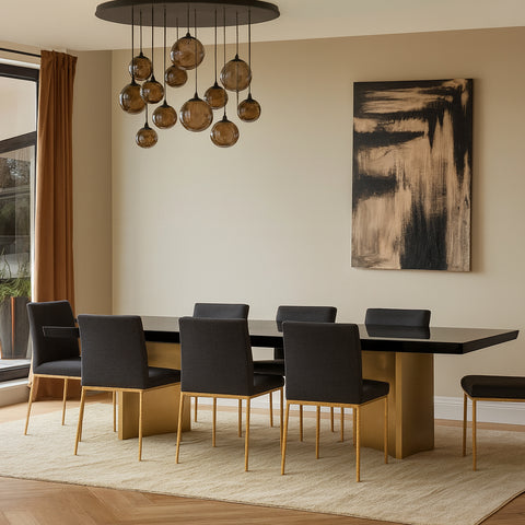 Waverly 84" / 104" / 123.5" Black Lacquer Finish Top And Stainless Steel Base Dining Table, 1 Piece