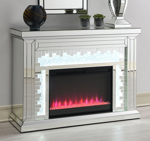 Roseglen Mirrored Freestanding Electric Fireplace SilverMirror