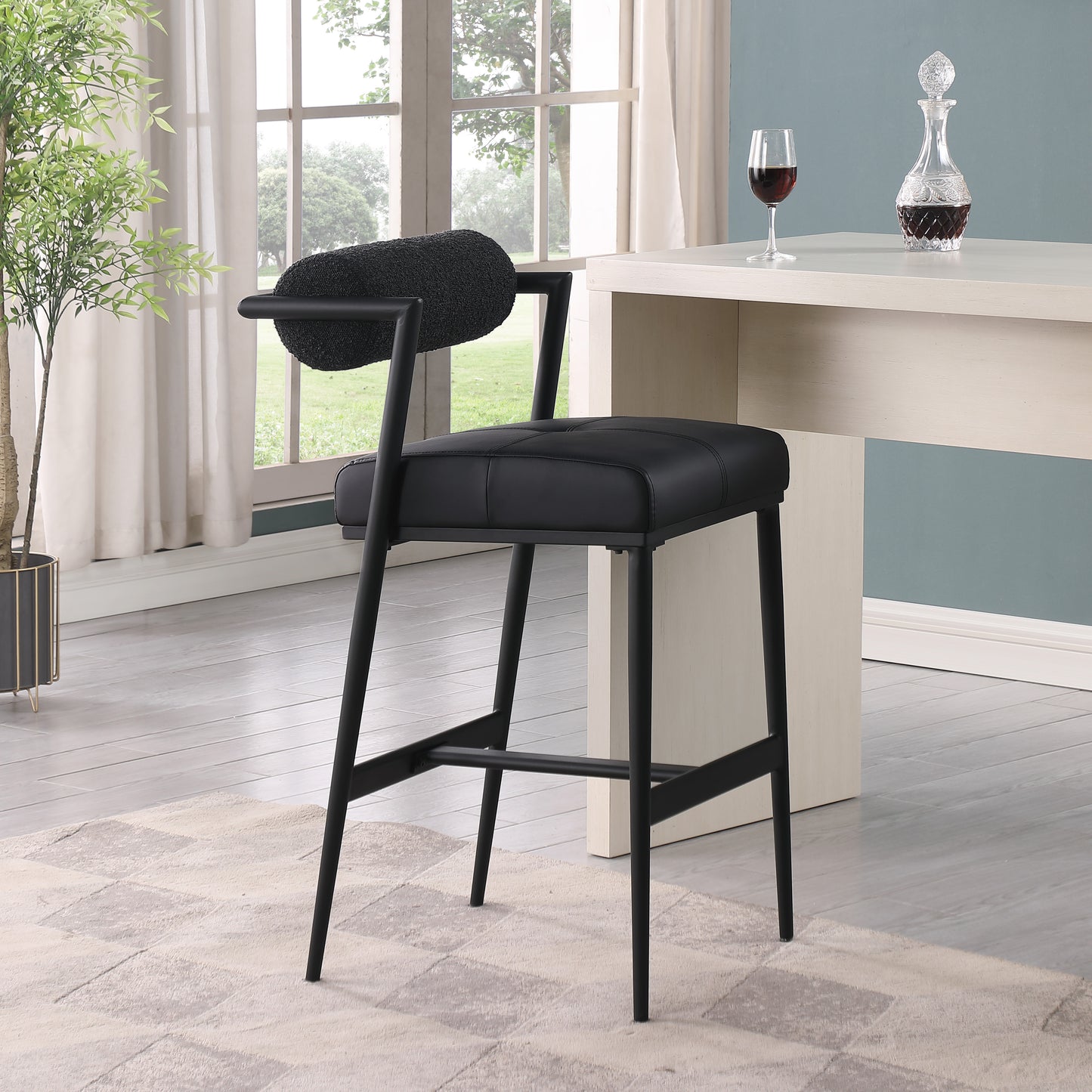 wilshire black boucle fabric and faux leather stool c