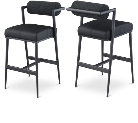 Rowan Black Boucle Fabric And Vegan Leather Upholstered Bar Stool, 2-Piece