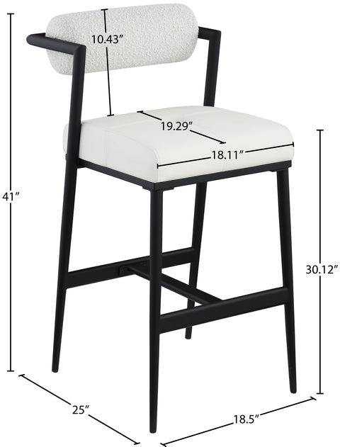 Wilshire Cream Boucle Fabric and Faux Leather Stool C