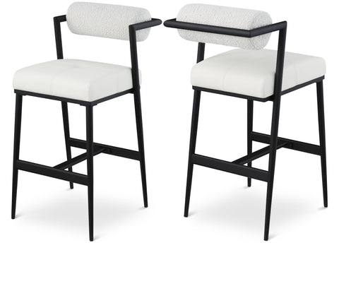 Rowan Cream Boucle Fabric And Vegan Leather Upholstered Bar Stool, 2-Piece