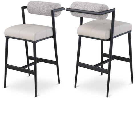 Rowan Taupe Boucle Fabric And Vegan Leather Upholstered Bar Stool, 2-Piece