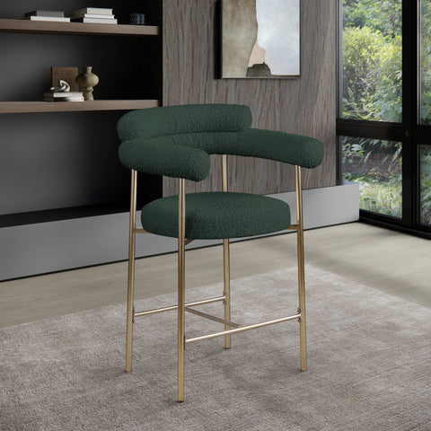 Santorini Green Boucle Fabric Counter Stool