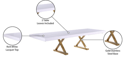 Hans White Lacquer Extendable Dining Table (3 Boxes) T