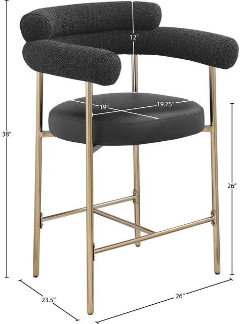 Zadie Black Vegan Leather And Boucle Fabric Upholstered Counter Stool, 2-Piece