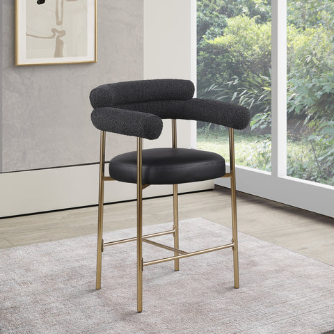 Zadie Black Vegan Leather And Boucle Fabric Upholstered Counter Stool, 2-Piece
