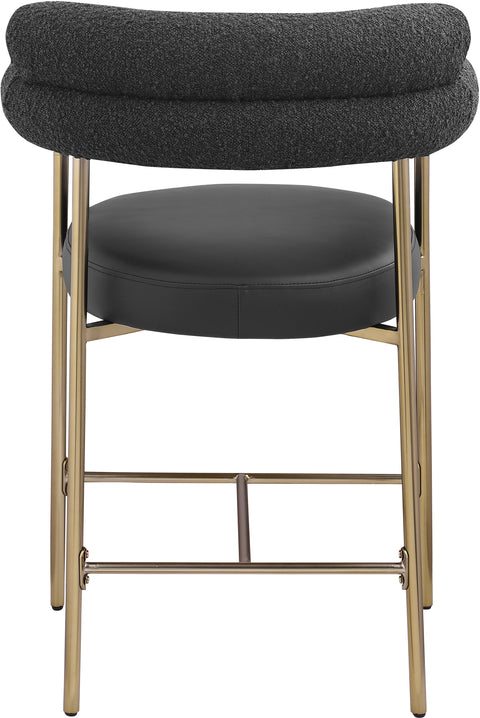 Zadie Black Vegan Leather And Boucle Fabric Upholstered Counter Stool, 2-Piece