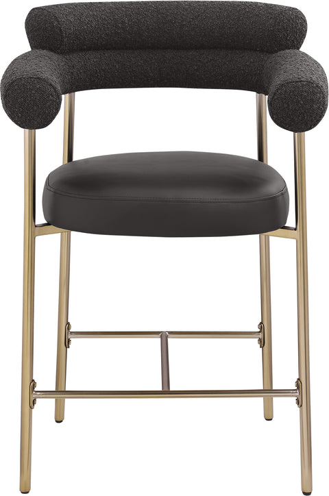 Zadie Black Vegan Leather And Boucle Fabric Upholstered Counter Stool, 2-Piece