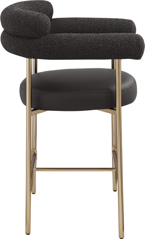 Zadie Black Vegan Leather And Boucle Fabric Upholstered Counter Stool, 2-Piece