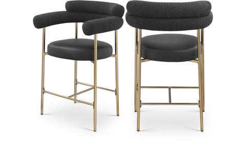 Zadie Black Vegan Leather And Boucle Fabric Upholstered Counter Stool, 2-Piece
