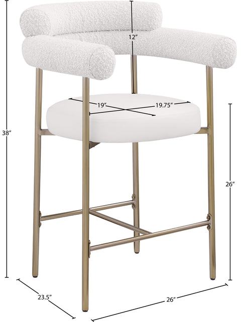 Zadie Cream Vegan Leather And Boucle Fabric Upholstered Counter Stool, 2-Piece