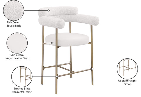 Zadie Cream Vegan Leather And Boucle Fabric Upholstered Counter Stool, 2-Piece