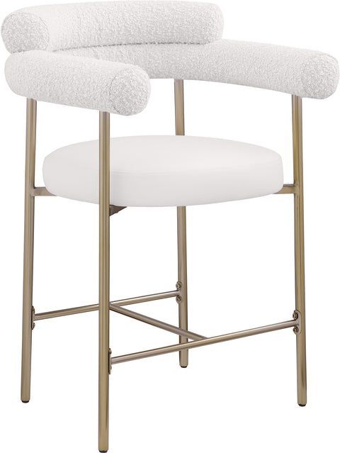 Zadie Cream Vegan Leather And Boucle Fabric Upholstered Counter Stool, 2-Piece