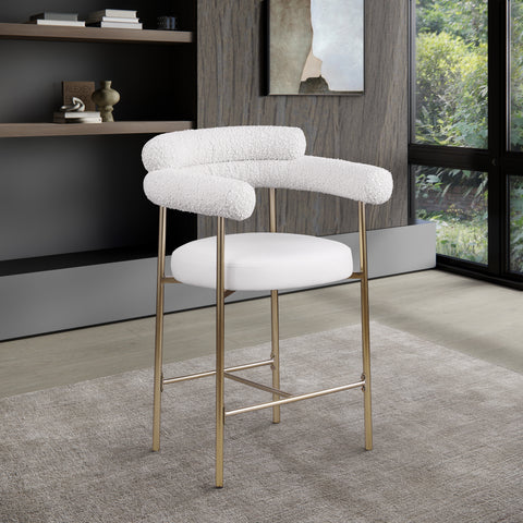 Zadie Cream Vegan Leather And Boucle Fabric Upholstered Counter Stool, 2-Piece