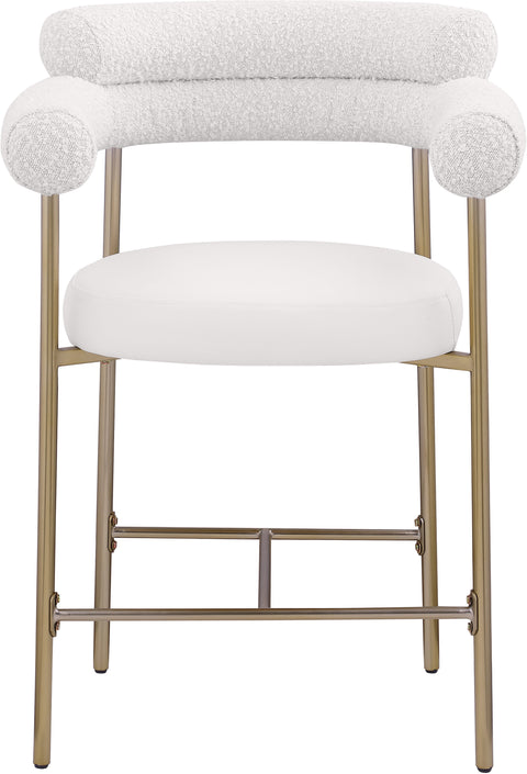 Zadie Cream Vegan Leather And Boucle Fabric Upholstered Counter Stool, 2-Piece