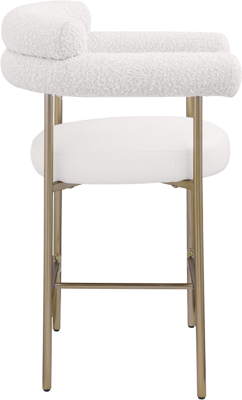 Zadie Cream Vegan Leather And Boucle Fabric Upholstered Counter Stool, 2-Piece