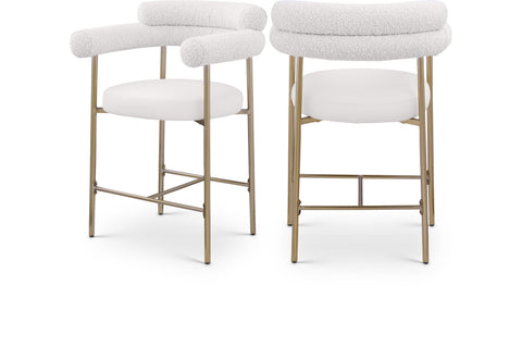 Zadie Cream Vegan Leather And Boucle Fabric Upholstered Counter Stool, 2-Piece