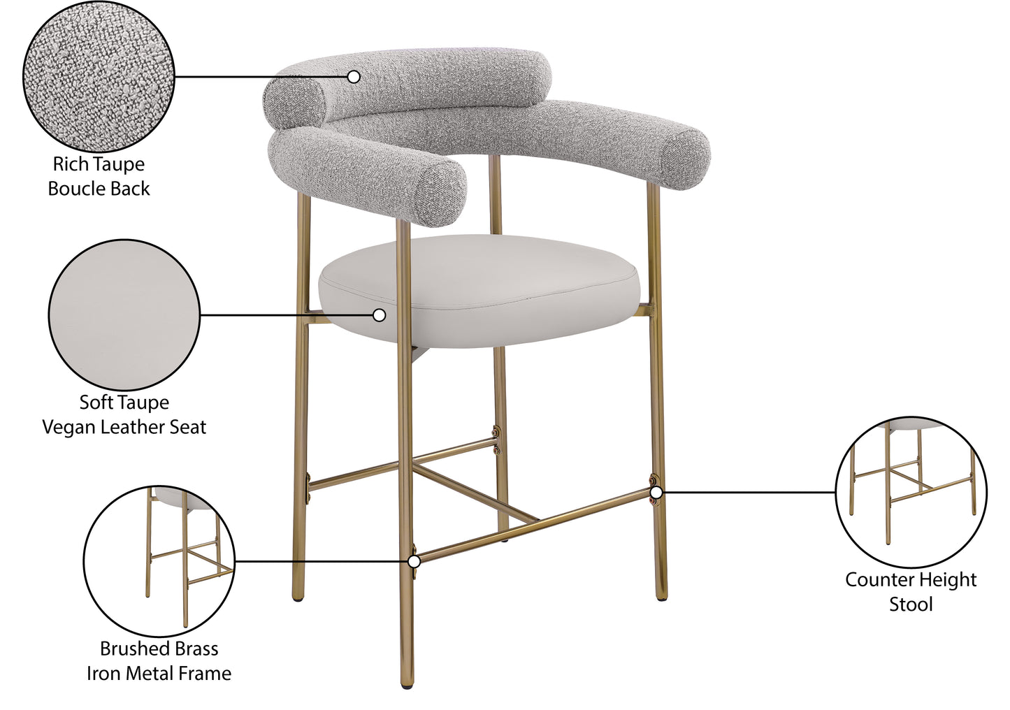 santorini taupe boucle fabric counter stool