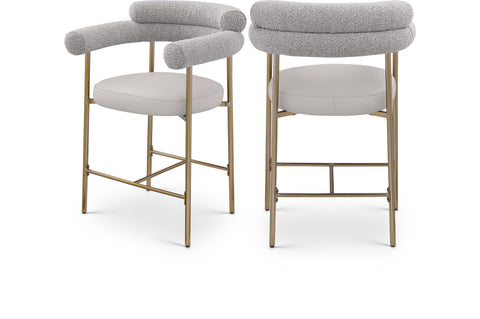 Zadie Taupe Vegan Leather And Boucle Fabric Upholstered Counter Stool, 2-Piece
