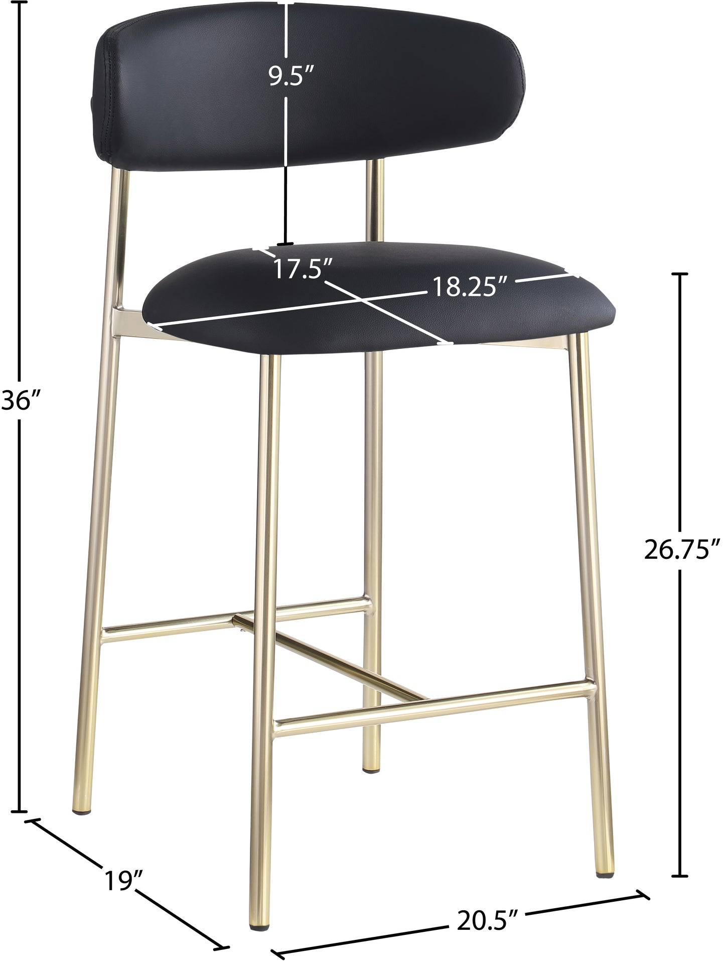 xoxo black vegan leather counter stool