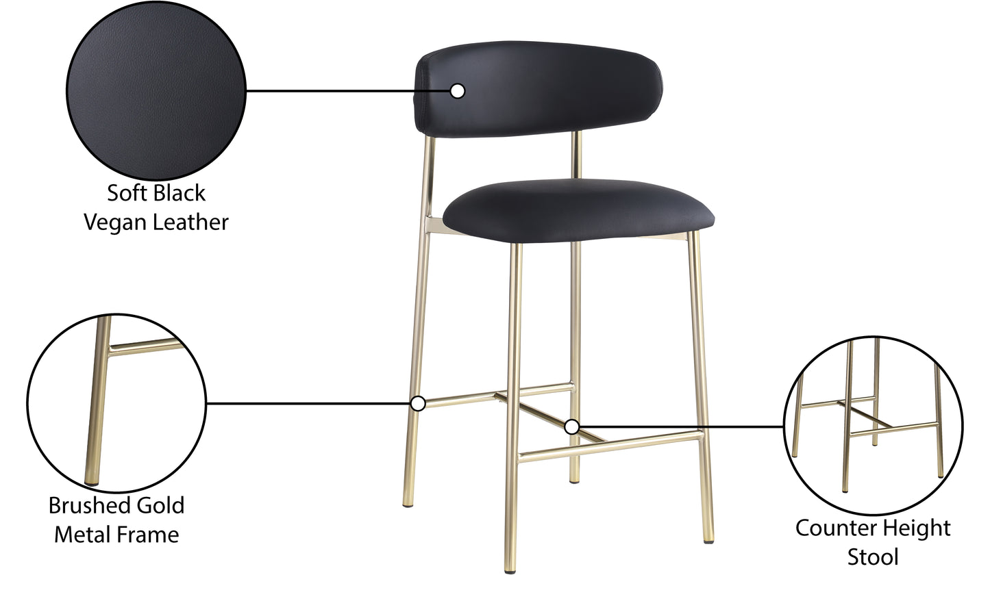 xoxo black vegan leather counter stool