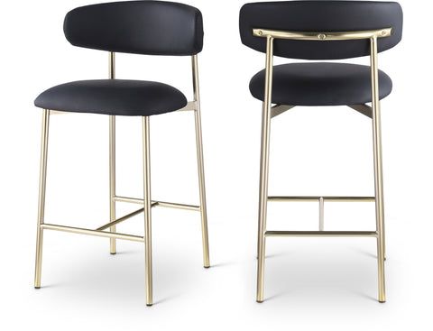 Opal Black Vegan Leather Upholstered Counter Stool, 2-Piece