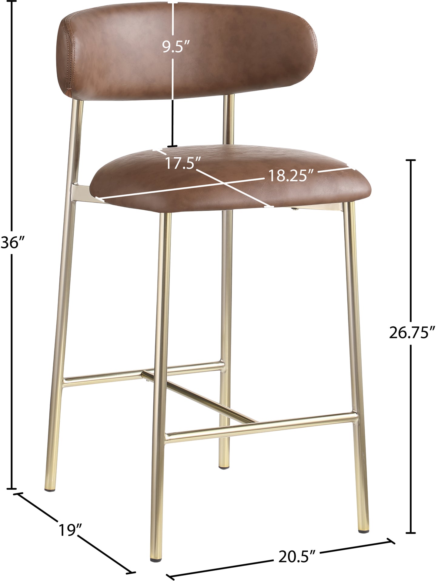 xoxo brown vegan leather counter stool